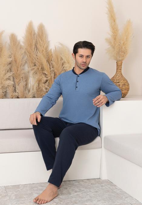 Pijamă bărbat Big Size vătuită, mânecă lungă, pantaloni lungi,En-gros